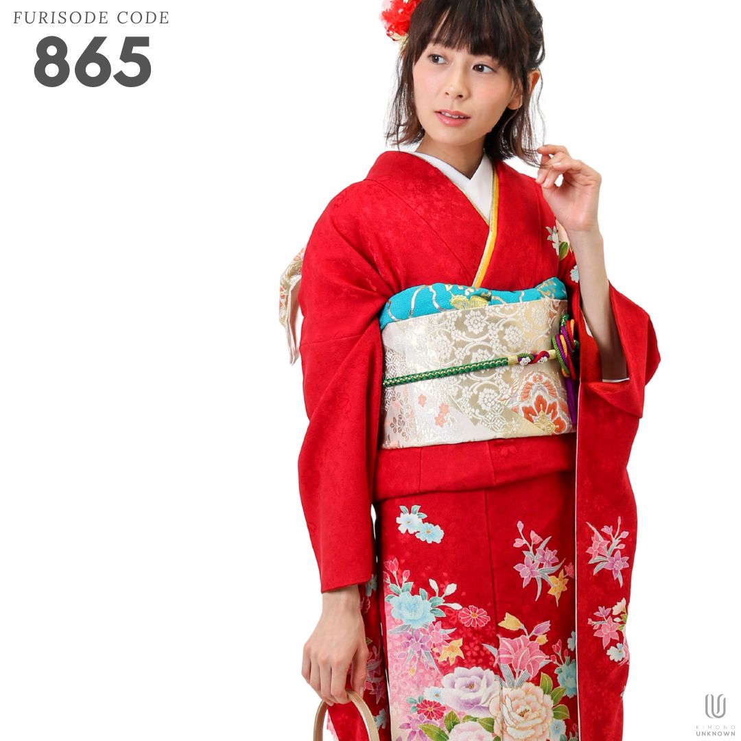 成人式振袖レンタル un-rfs-865 正絹 牡丹の花柄 赤・ピンク