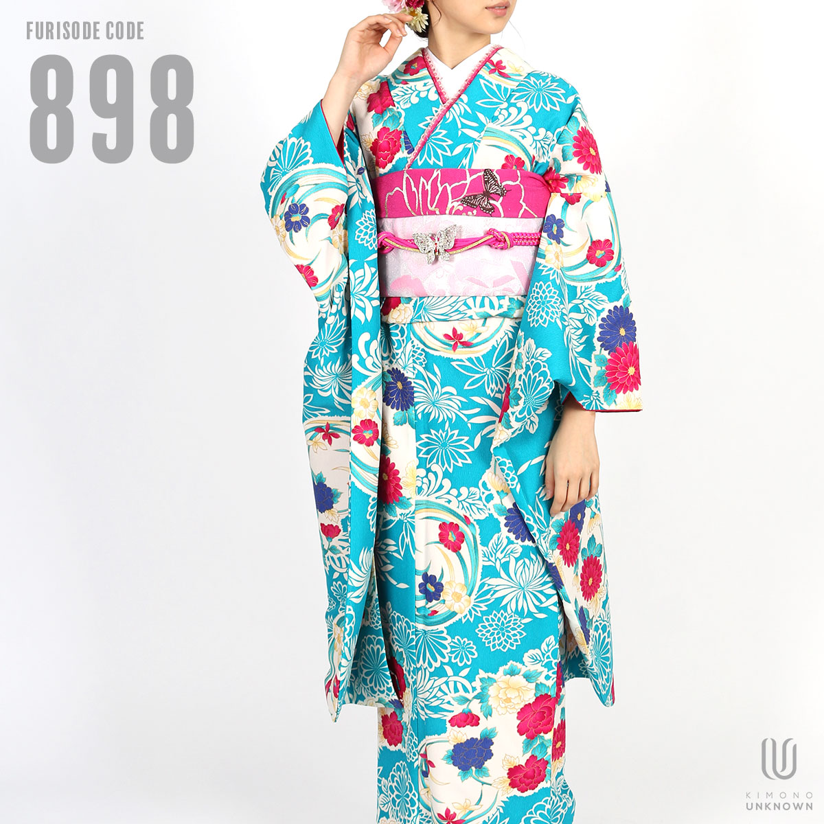 成人式振袖レンタル un-rfs-898 菊柄 水色・ピンク